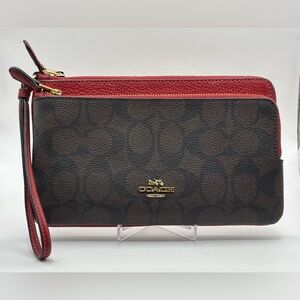 Coach Signature Red and Brown Wristlet